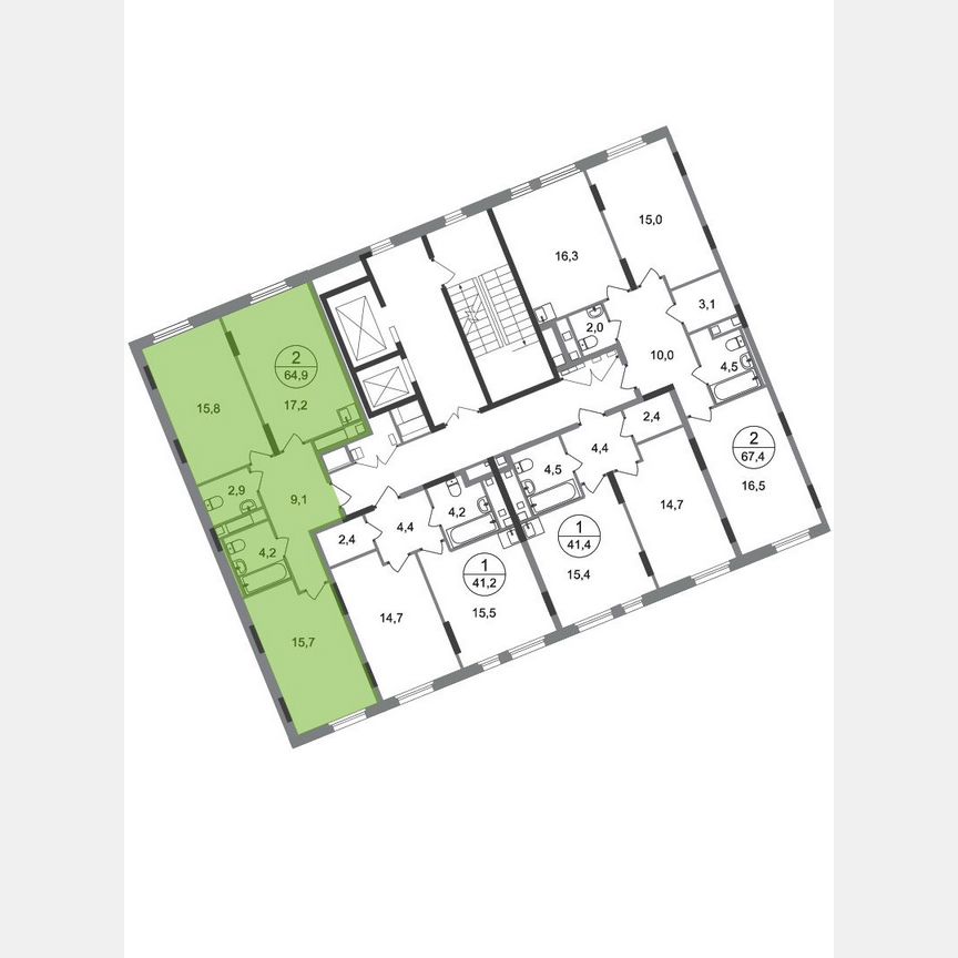2-к. квартира, 64,9 м², 11/17 эт.