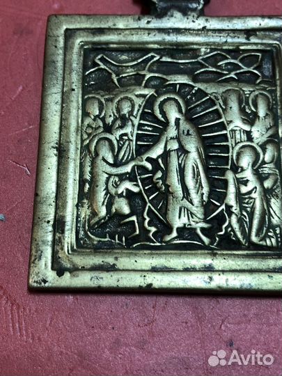 Старинная латунная икона Воскресение Христово