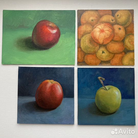 Картина маслом этюды фруктов/ мандарины / яблоки