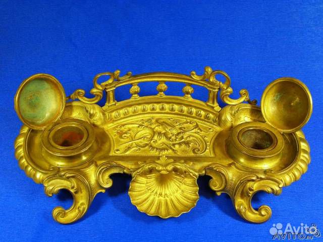 Чернильный бронзовый прибор. Чернильница 19 века