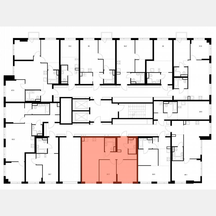2-к. квартира, 57,7 м², 2/16 эт.