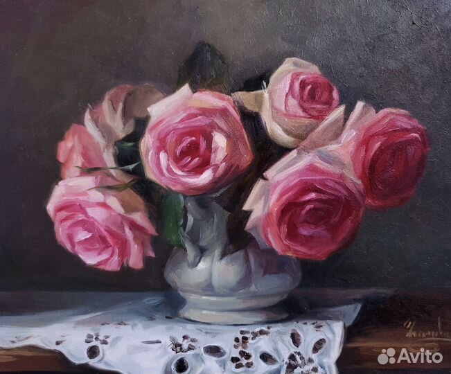 Картина маслом/натюрморт с розами