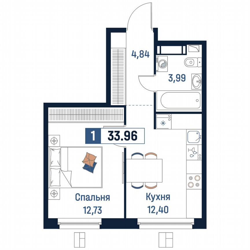 1-к. квартира, 34 м², 10/18 эт.