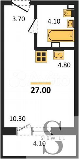 Квартира-студия, 27 м², 1/15 эт.