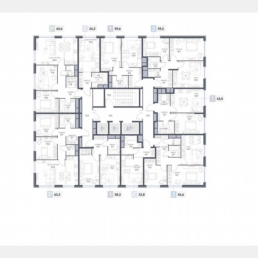 2-к. квартира, 59,2 м², 13/25 эт.