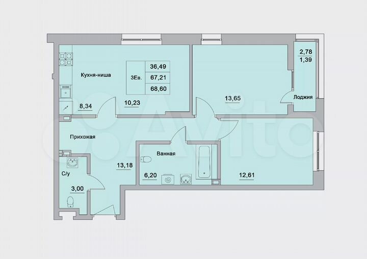 3-к. квартира, 68,6 м², 6/25 эт.