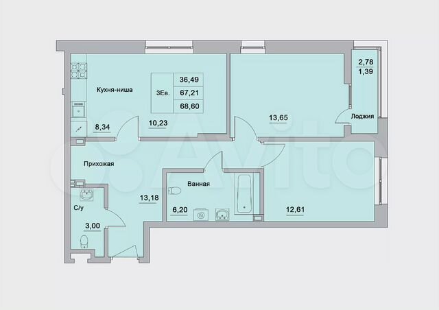 3-к. квартира, 68,6 м², 6/25 эт.