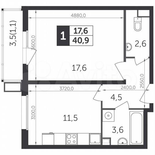 1-к. квартира, 40,8 м², 2/22 эт.