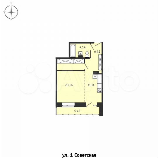 Своб. планировка, 44,6 м², 6/9 эт.