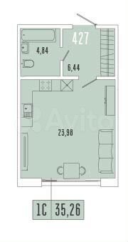 Апартаменты-студия, 35,3 м², 1/6 эт.