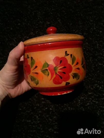Винтаж деревянная баночка роспись