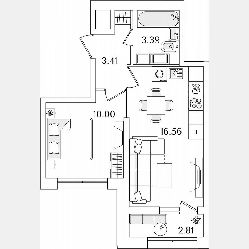 1-к. квартира, 34,8 м², 12/22 эт.