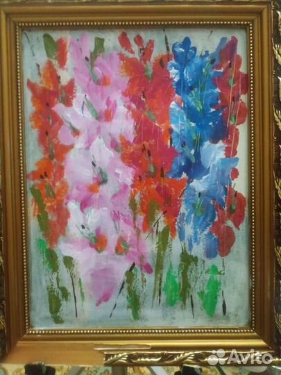 Картина гладиолусы, гранат. букет сирени