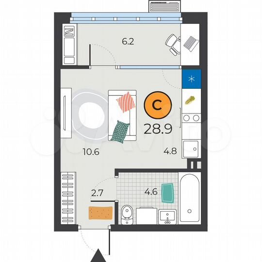 Квартира-студия, 28,9 м², 22/25 эт.