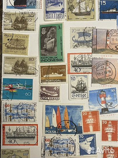 Большая коллекция марок. Корабли, маяки