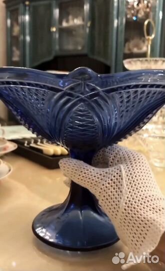 Ваза для фруктов на ножке цветное стекло СССР