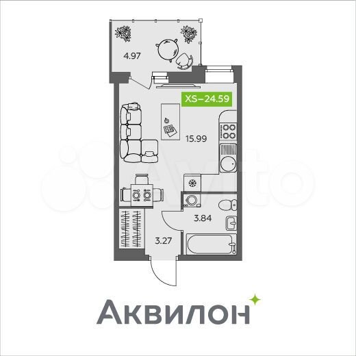 Квартира-студия, 25 м², 2/9 эт.