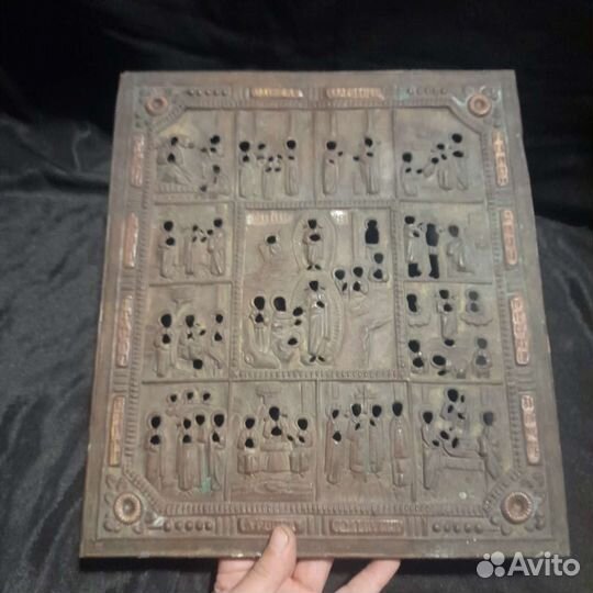 Редкий антикварный оклад для иконы латунь