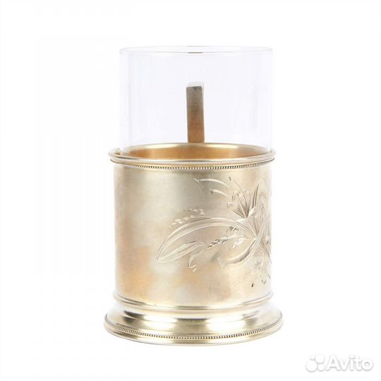 Серебряный подстаканник с медальоном 84 проба