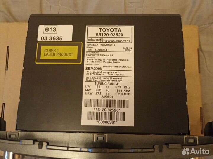 Магнитола Toyota Auris 86120-02520