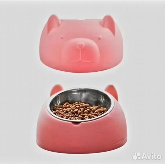 Миска для животных белая + розовая с поилкой