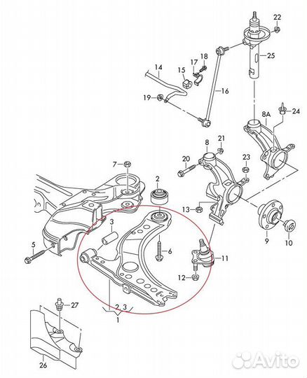Рычаг подвески передний левый Skoda Rapid седан