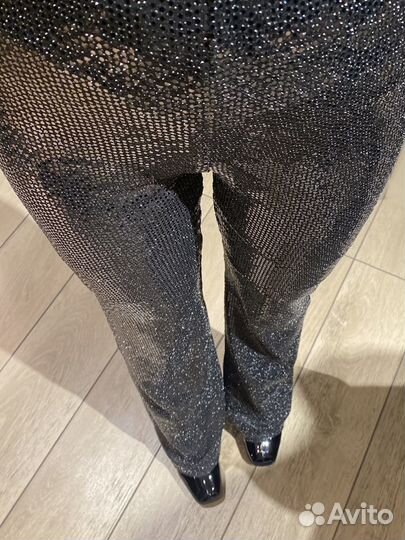 Черные брюки металлик с люрексом