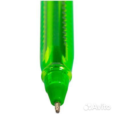Ручка шариковая зеленая, трехгран., игольчатый