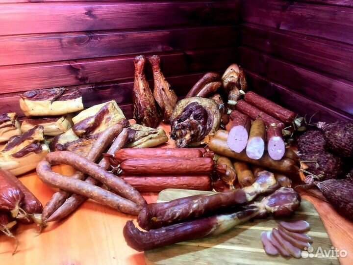 Домашняя колбаса, мясо, сало