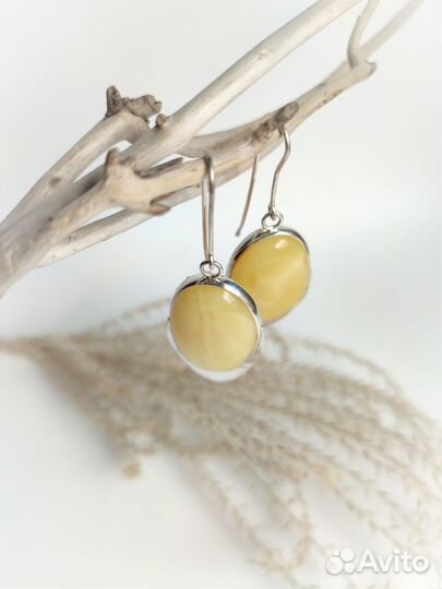 Безупречная классика, серьги с пейзажными янтарём