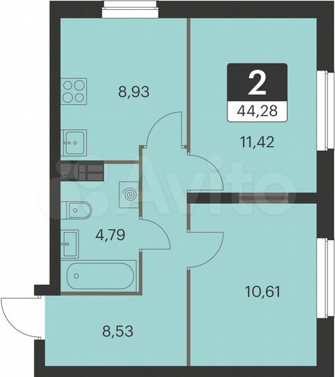 2-к. квартира, 44,3 м², 3/15 эт.