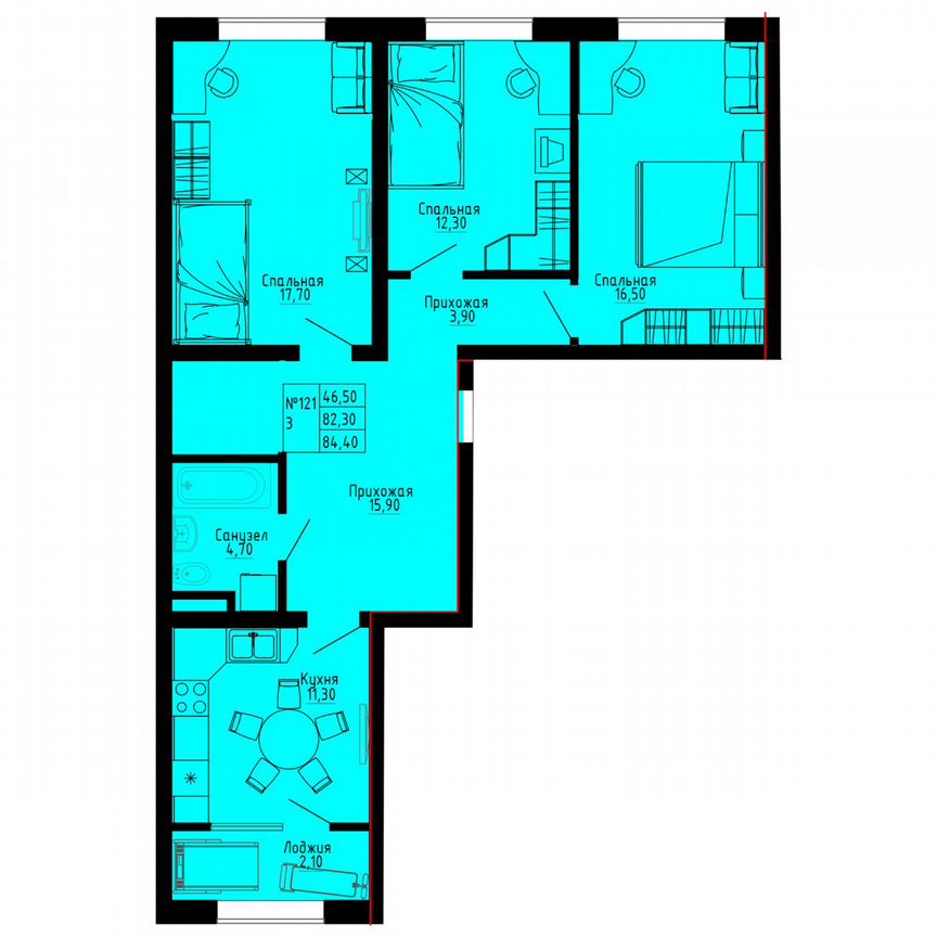 3-к. квартира, 84,2 м², 4/8 эт.
