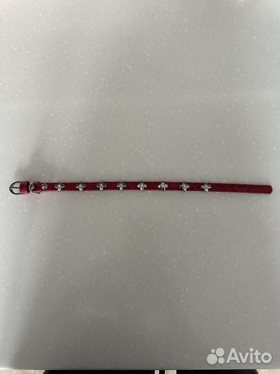 Ошейник красный натуральная кожа со стразами