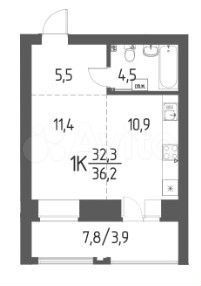 1-к. квартира, 36,2 м², 4/8 эт.