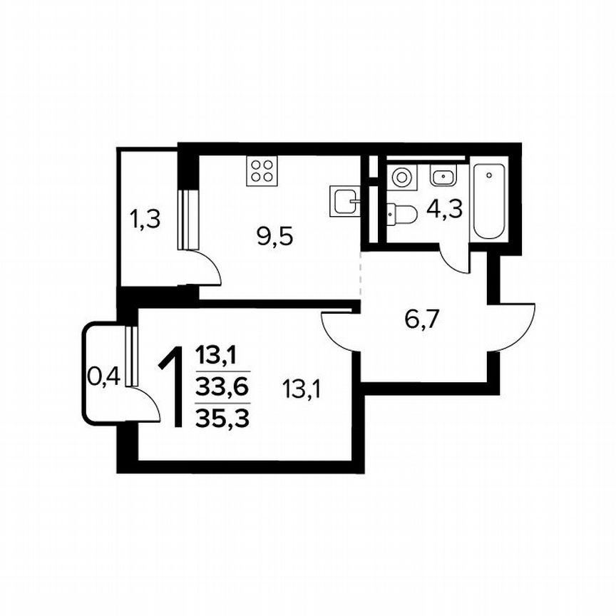 1-к. квартира, 35,3 м², 4/14 эт.