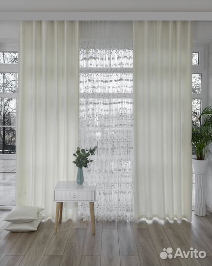 Шторы Адора жемчужный новые на окна пошив