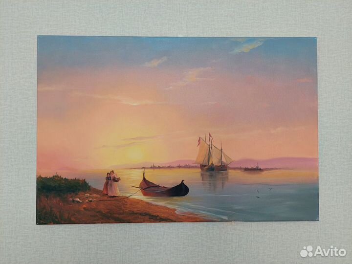 Картина маслом на холсте. Море, корабли