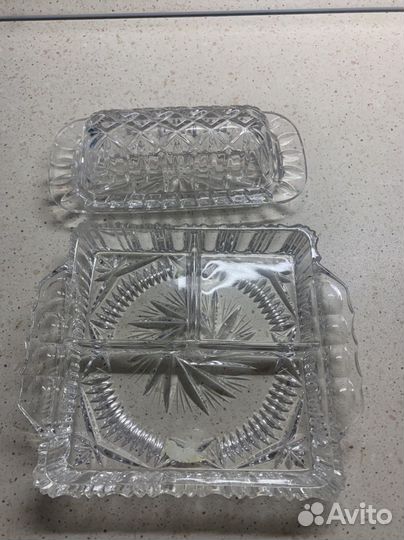 Хрусталь: графин, ладьи, менажница, масленка