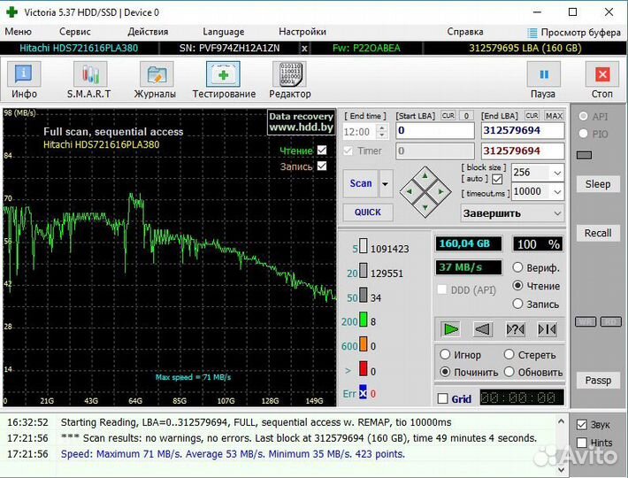 Жесткий диск Hitachi 160Gb с торгом