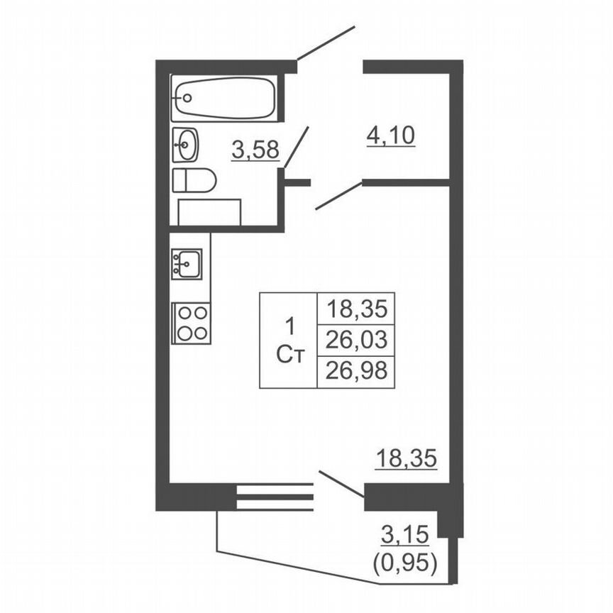 Квартира-студия, 27 м², 6/16 эт.