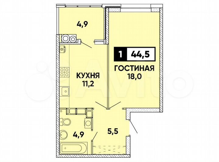 1-к. квартира, 45 м², 13/24 эт.