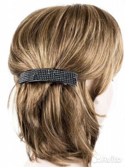 Заколка-автомат для волос, черный, стразы, 8 см