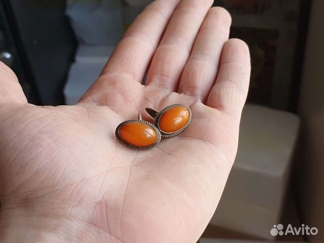 Янтарные запонки СССР серебро