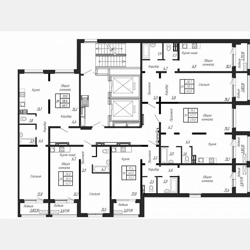 1-к. квартира, 62 м², 4/17 эт.