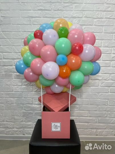Воздушные гелиевые шары и шарики, коробка сюрприз
