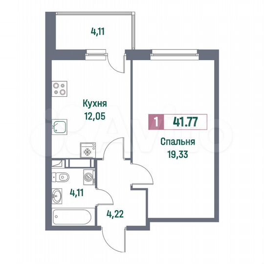 1-к. квартира, 41,8 м², 4/16 эт.