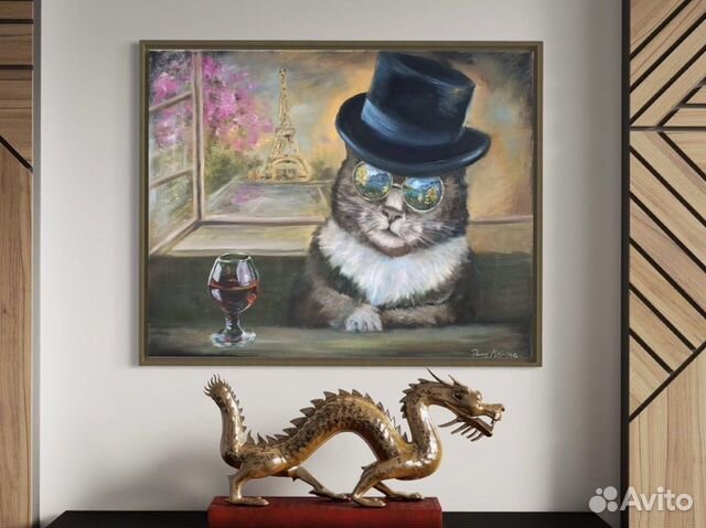 Интерьерная картина маслом кот в очках
