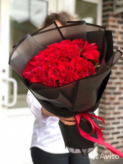 Доставка букета. Розы красные. Краснодар
