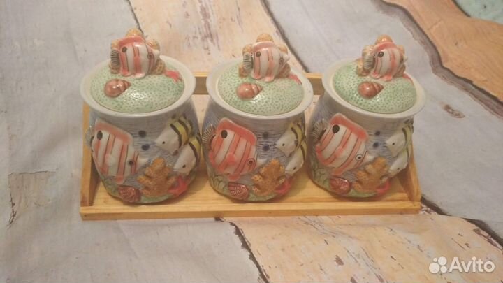 Новый набор из 3 керамических банок для сыпучих пр