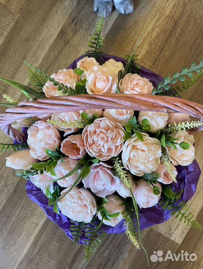 Корзина с цветами из мыла